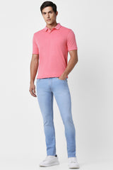 Men's Pink Casual Half Sleeves Polo Tshirt