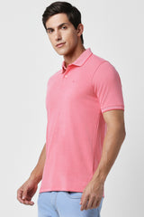 Men's Pink Casual Half Sleeves Polo Tshirt
