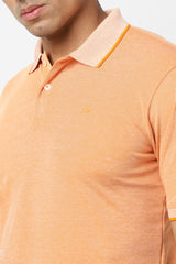 Men's Orange Casual Half Sleeves Polo Tshirt