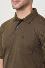 Men's Olive Casual Half Sleeves Polo Tshirt