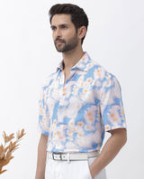Men's Blue Casual Regular Fit Printed Half Sleeves Shirt