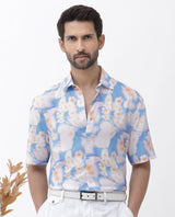 Men's Blue Casual Regular Fit Printed Half Sleeves Shirt