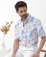 Men's Blue Casual Regular Fit Printed Half Sleeves Shirt