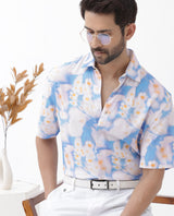 Men's Blue Casual Regular Fit Printed Half Sleeves Shirt