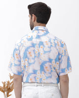 Men's Blue Casual Regular Fit Printed Half Sleeves Shirt