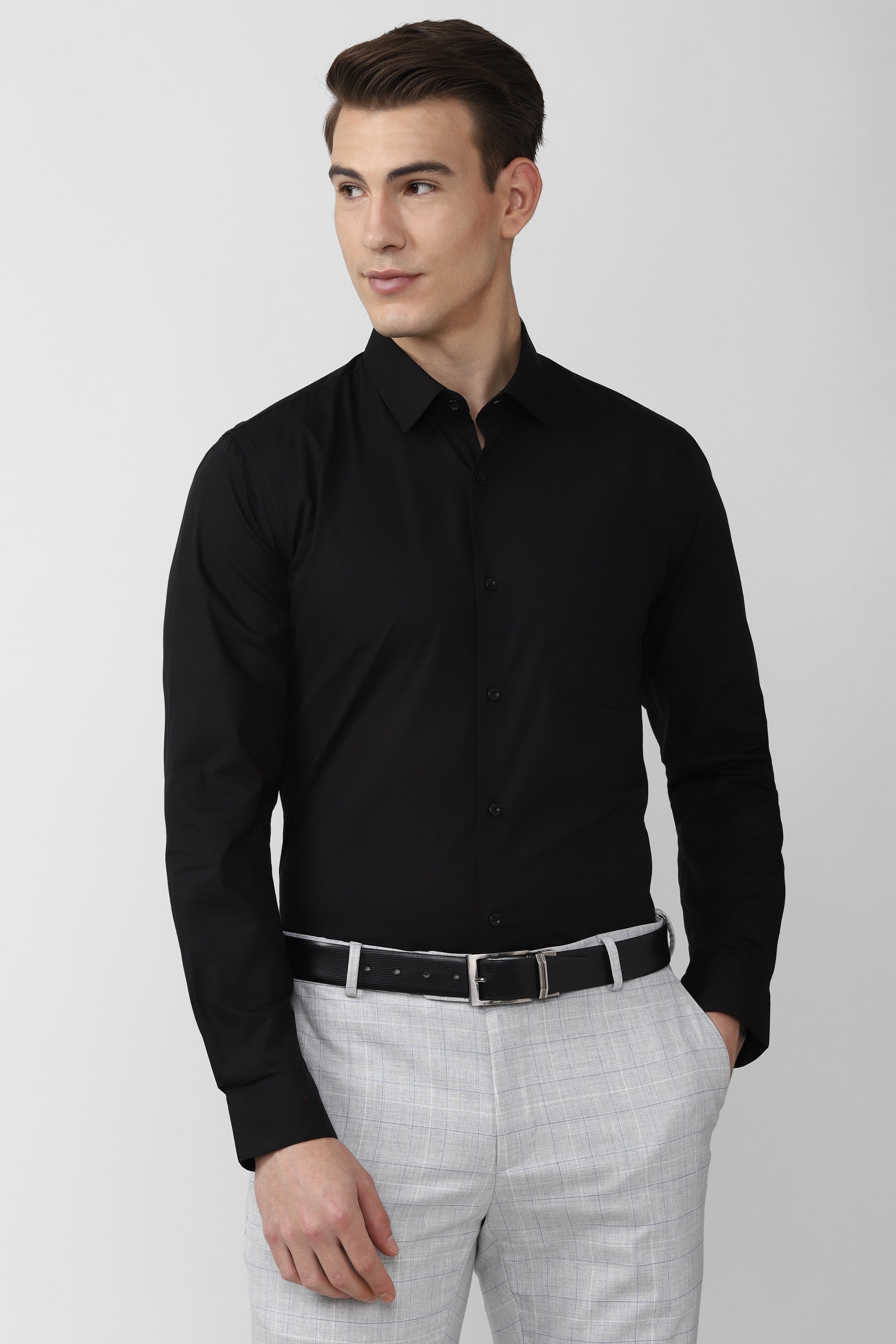 Men's Black Office Wear Full Sleeves Shirt