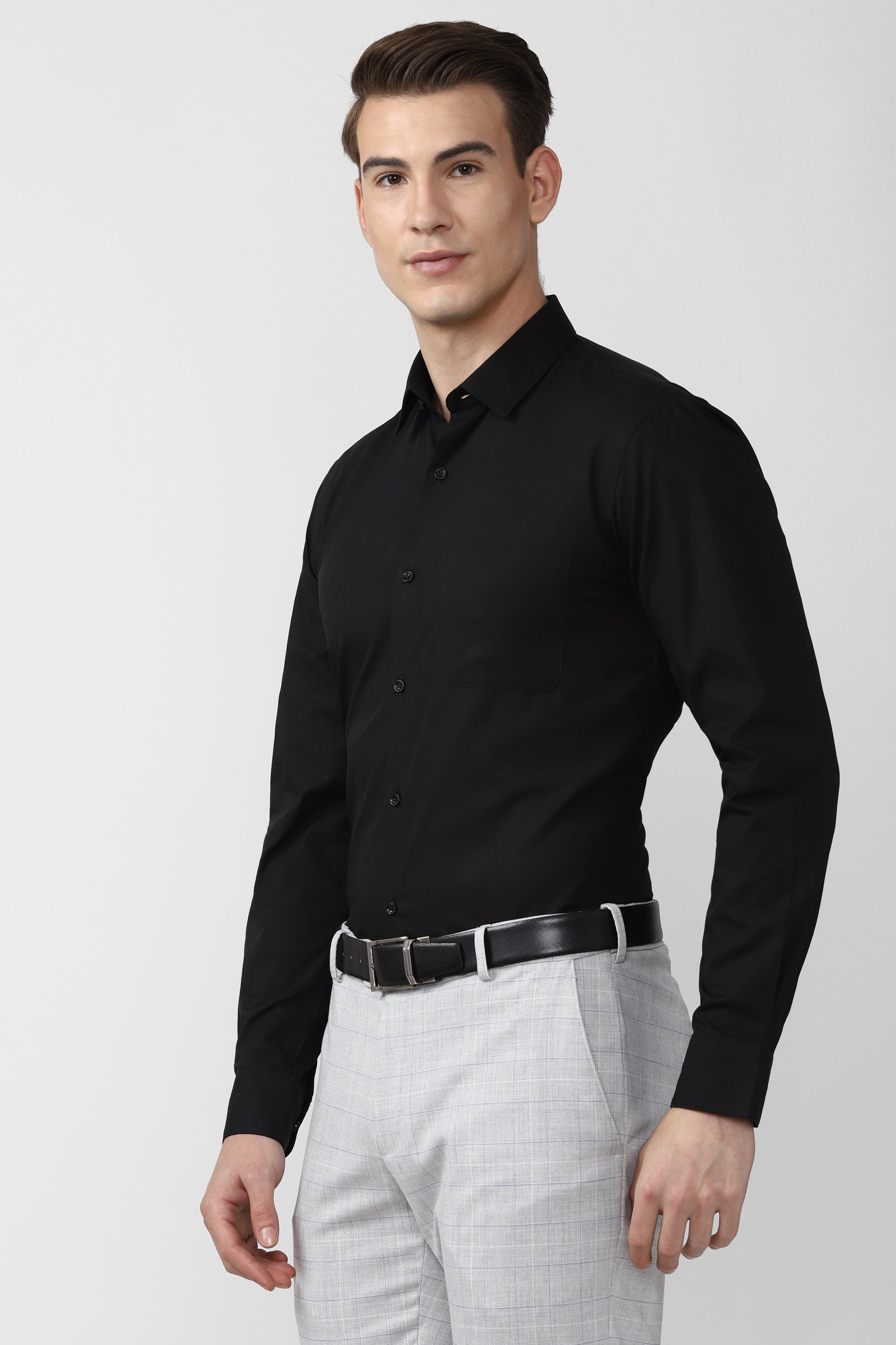 Men's Black Office Wear Full Sleeves Shirt