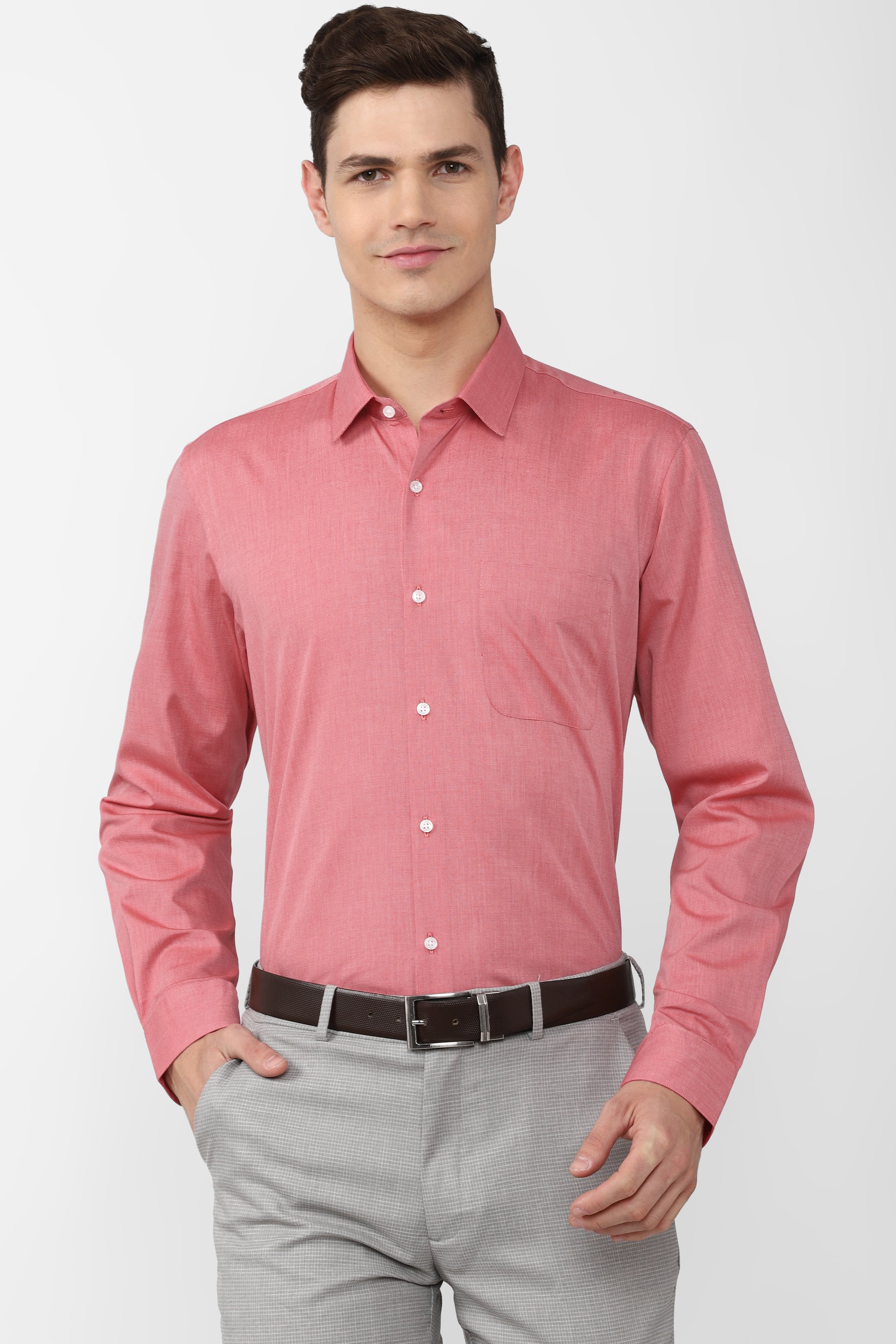 Men's Red Office Wear Full Sleeves Shirt