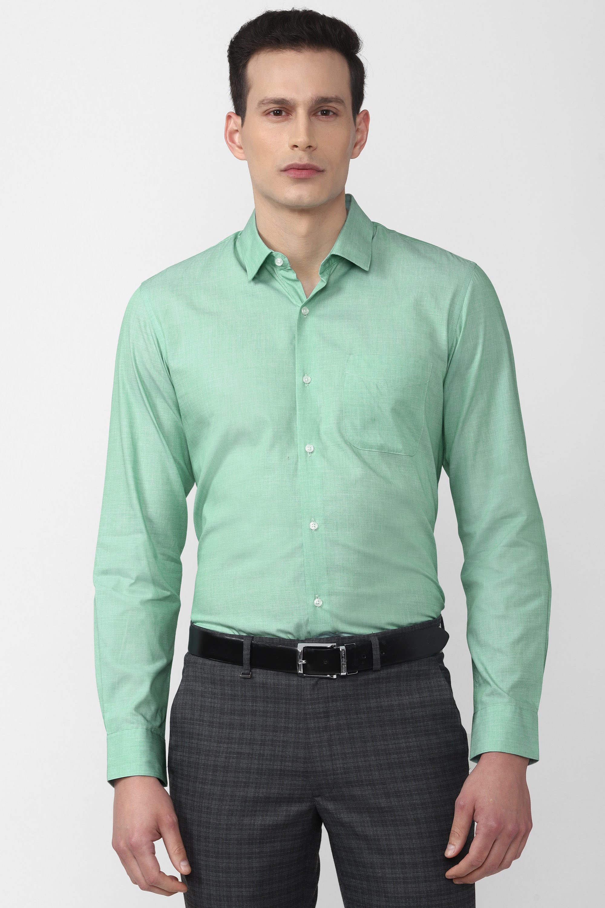 Men's Green Office Wear Full Sleeves Shirt