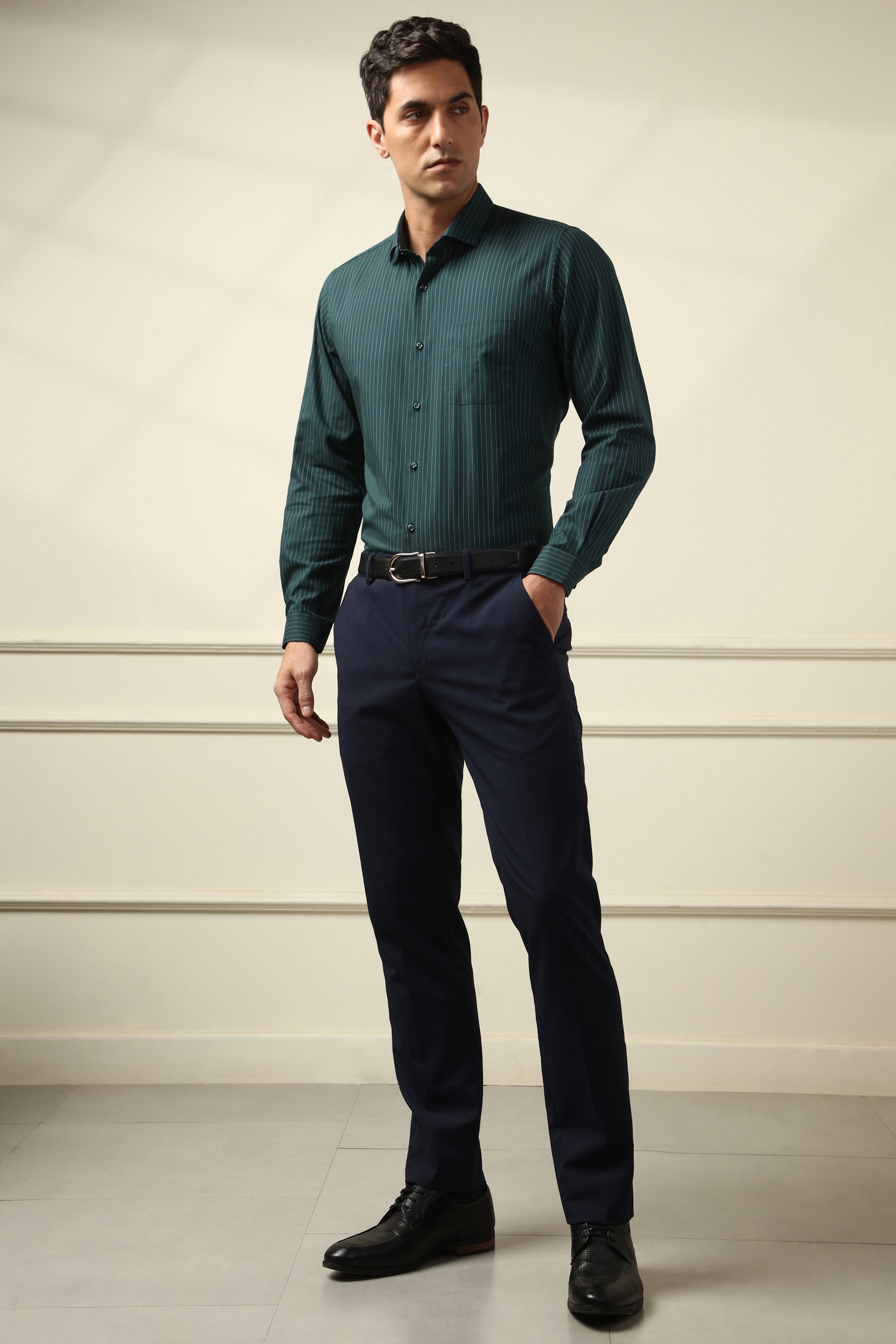 Men's Green Office Wear Full Sleeves Shirt