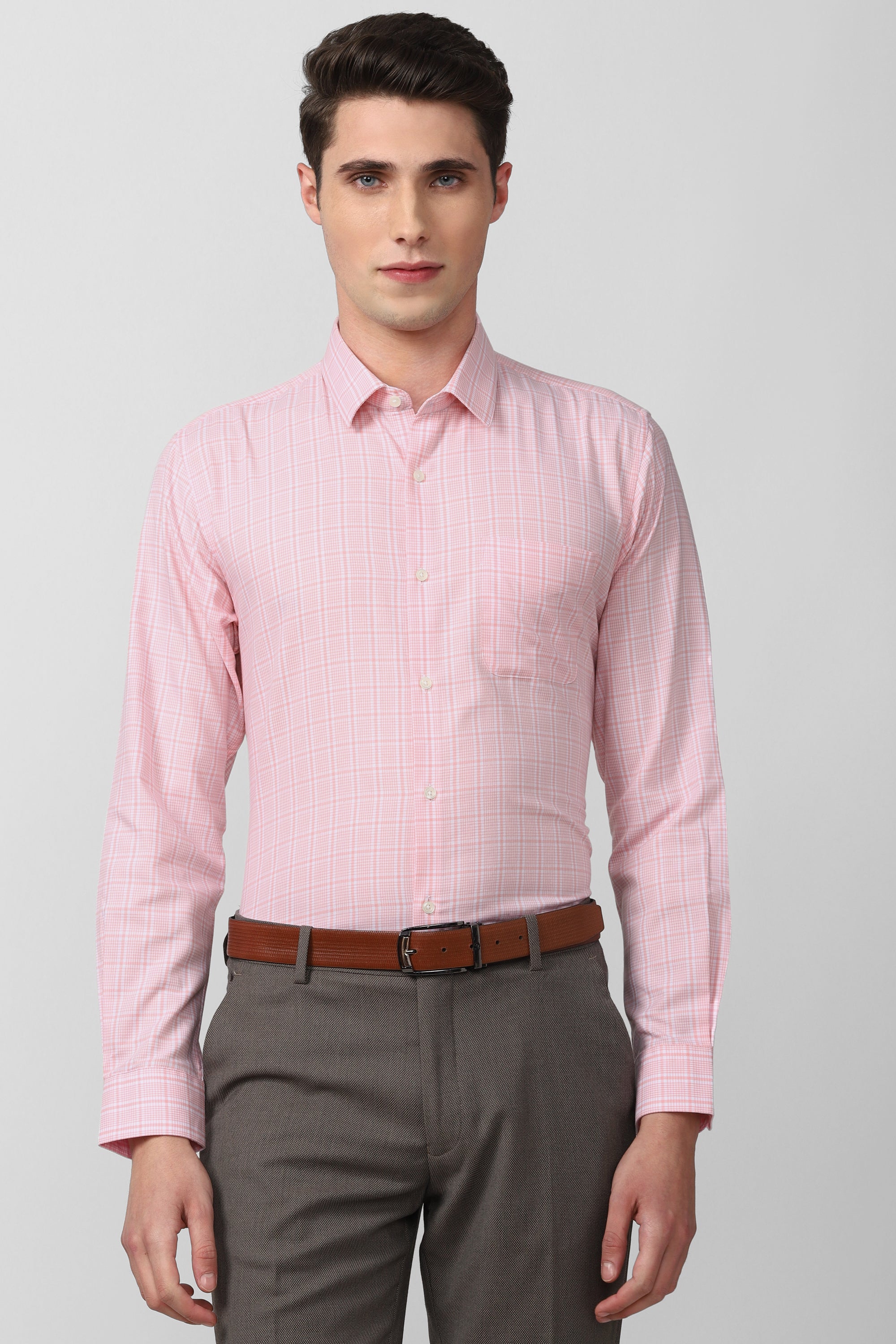 Men's Pink Office Wear Full Sleeves Shirt