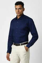 Men's Navy Office Wear Full Sleeves Shirt