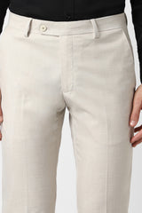 Men's Beige Formal Slim Fit Solid Trouser