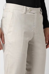 Men's Beige Formal Slim Fit Solid Trouser