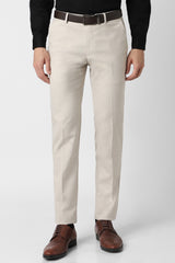 Men's Beige Formal Slim Fit Solid Trouser