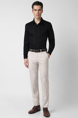 Men's Beige Formal Slim Fit Solid Trouser