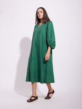 Women's Green Casual Solid Three Quarter Sleeves Below Knee Dress