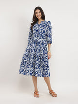 Women's Purple Casual Printed Three Quarter Sleeves Below Knee Dress