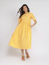 Women's Yellow Casual Solid Half Sleeves Below Knee Dress