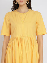 Women's Yellow Casual Solid Half Sleeves Below Knee Dress
