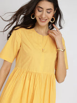 Women's Yellow Casual Solid Half Sleeves Below Knee Dress