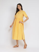 Women's Yellow Casual Solid Half Sleeves Below Knee Dress