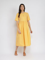 Women's Yellow Casual Solid Half Sleeves Below Knee Dress