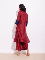 Women's Red Festive Three Quarter Sleeve Regular Sleeve Kurta Set