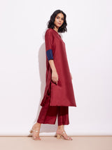 Women's Red Festive Three Quarter Sleeve Regular Sleeve Kurta Set