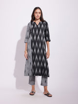 Women's Black Daily Three Quarter Sleeve Regular Sleeve Kurta Set