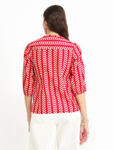 Women's Red Casual Printed Three Quarter Sleeves Regular Top