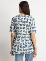 Women's Blue Casual Printed Half Sleeves Regular Top