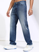 Men's Blue Straight Fit Light Fade Cotton Jeans
