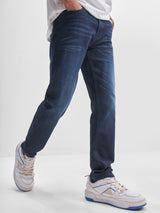 Men's Indigo Slim Fit Mid-Rise Heavy Fade Stretchable Jeans