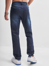 Men's Indigo Slim Fit Mid-Rise Heavy Fade Stretchable Jeans