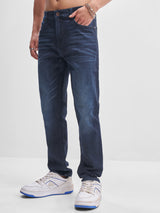 Men's Indigo Slim Fit Mid-Rise Heavy Fade Stretchable Jeans