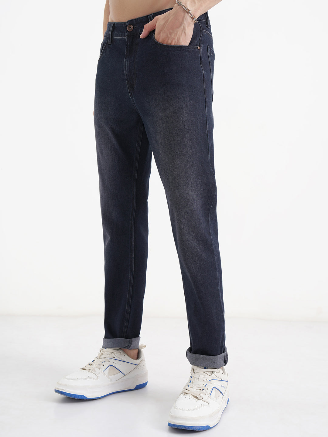 Men's Indigo Slim Fit Mid-Rise Stretchable Jeans
