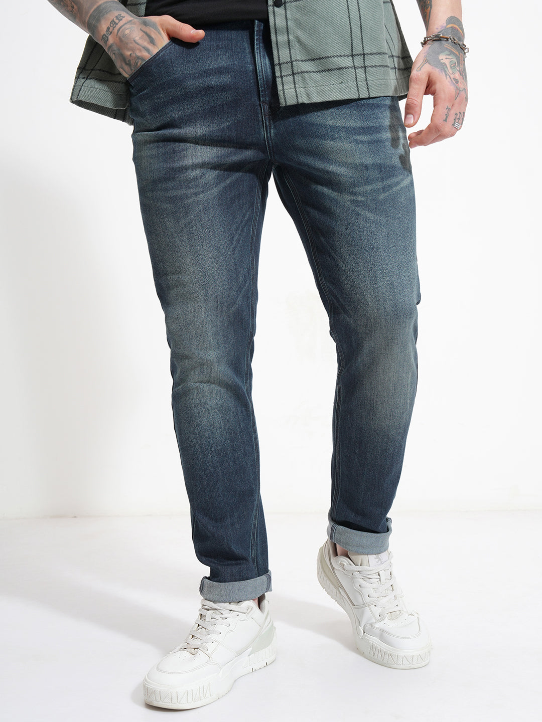 Men's Indigo Slim Fit Mid-Rise Stretchable Jeans