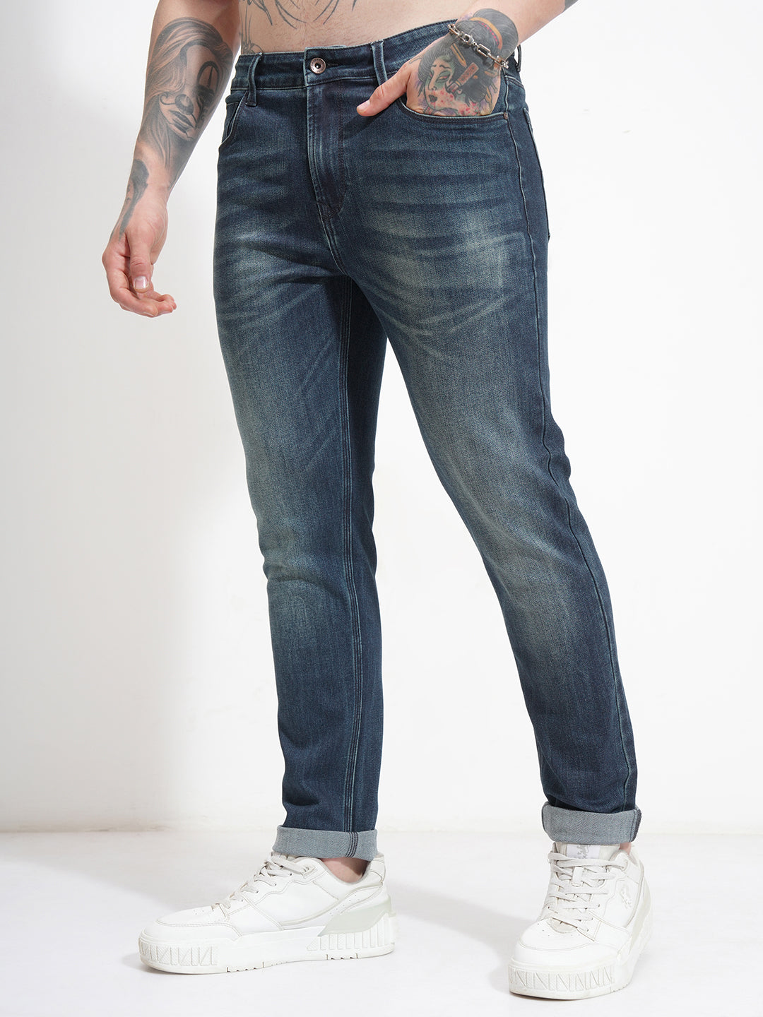 Men's Indigo Slim Fit Mid-Rise Stretchable Jeans