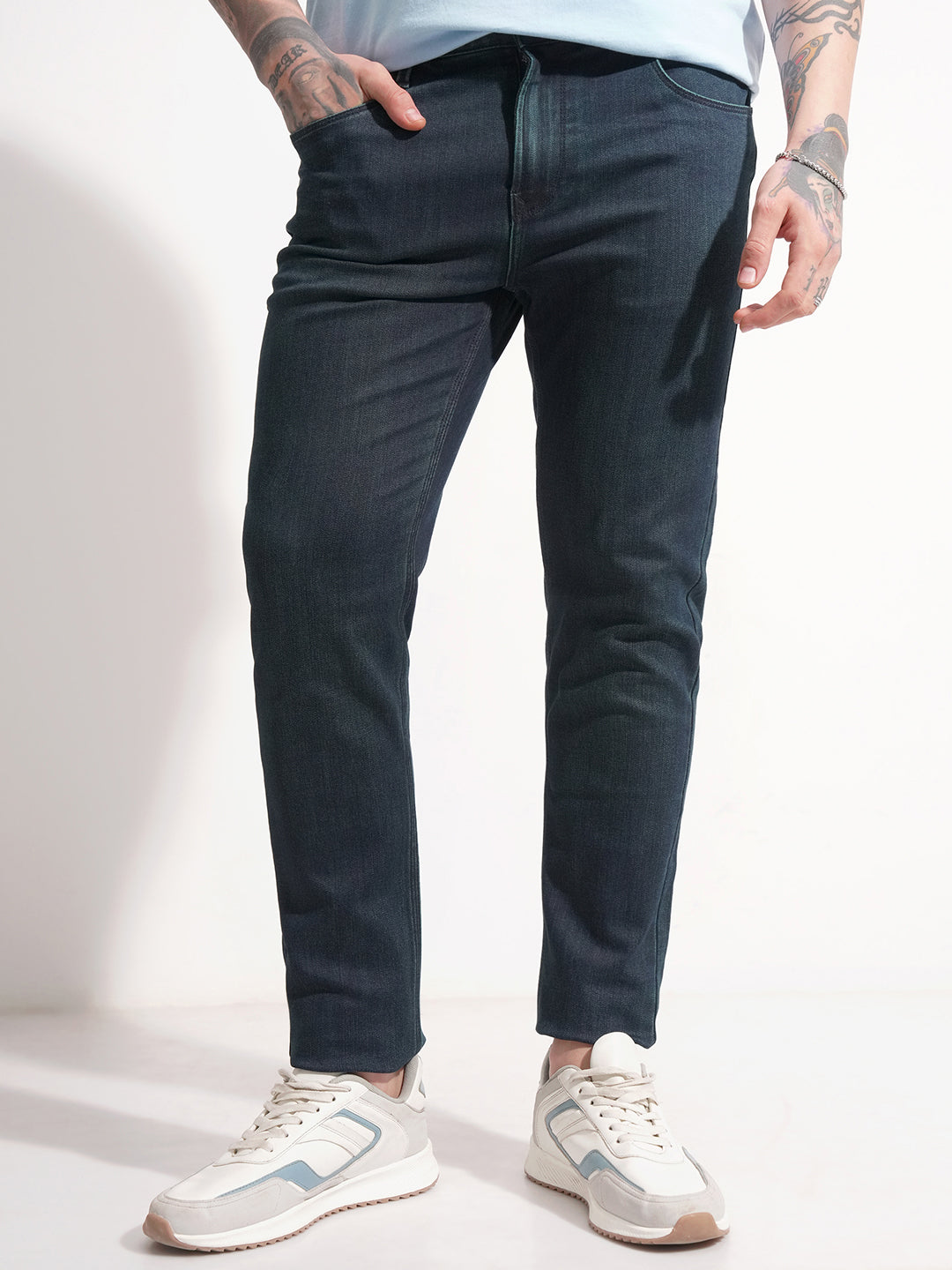 Men's Indigo Slim Fit Mid-Rise Stretchable Jeans