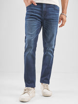 Men's Dark Blue Basic Casual 5 Pocket Jeans