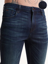 Men's Indigo Slim Fit Mid-Rise Light Fade Stretchable Jeans
