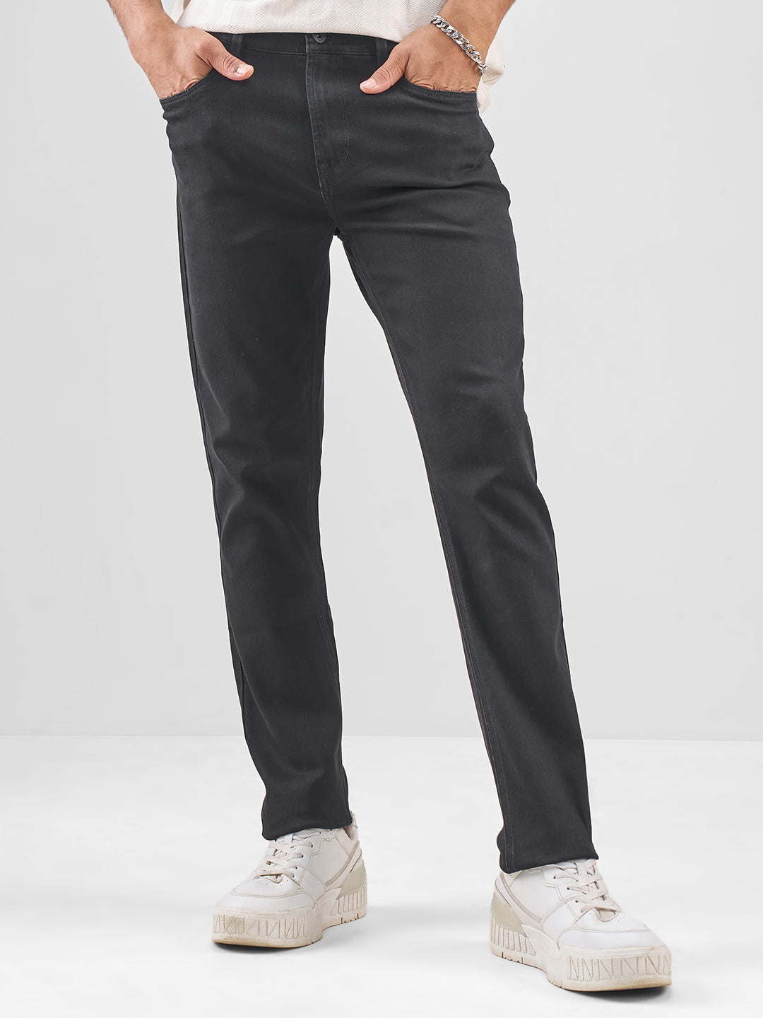 Men's Black Basic Solid 5 Pocket Jeans