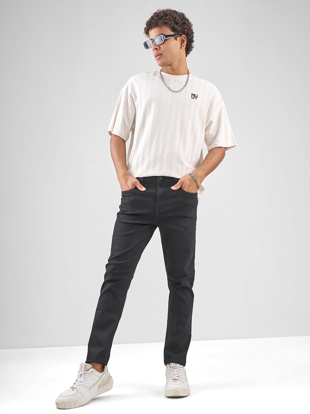 Men's Black Basic Solid 5 Pocket Jeans