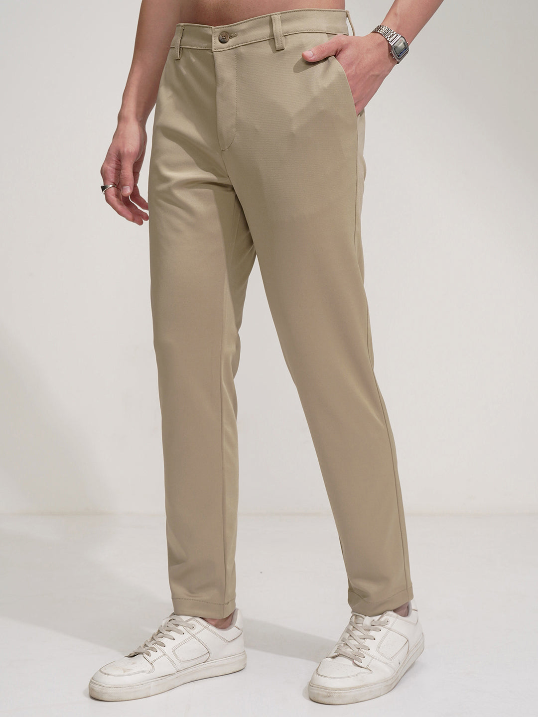 Men's Beige Mid-Rise Slim Fit Chinos