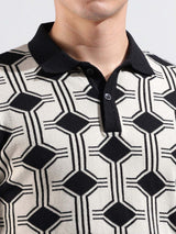 Men's White Slim Fit Textured Polo Collar Tshirt