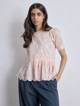 Women's Blush Embroidered Peplum Top