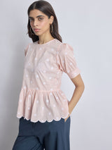 Women's Blush Embroidered Peplum Top