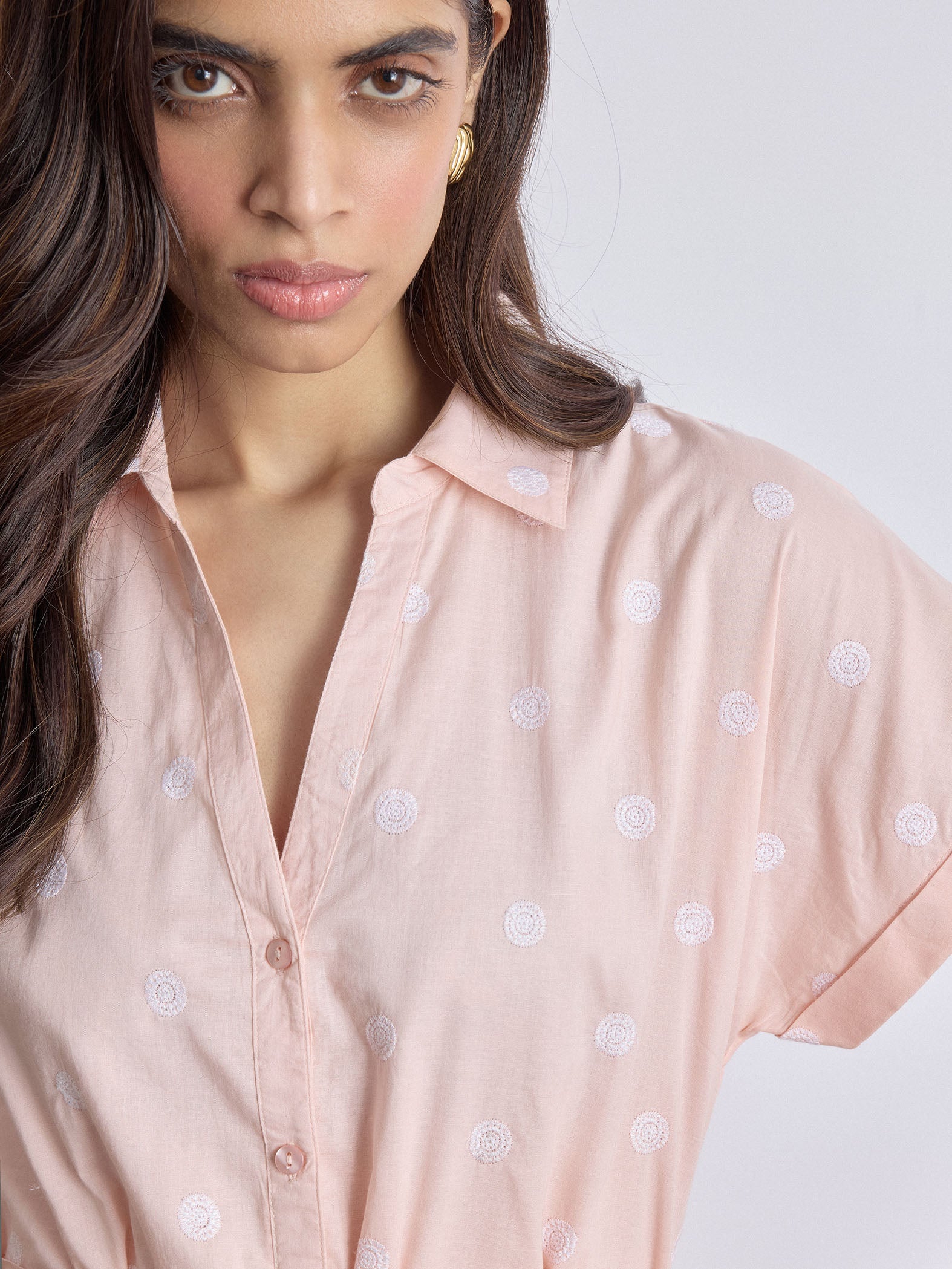 Women's Blush Embroidered Shirt Dress
