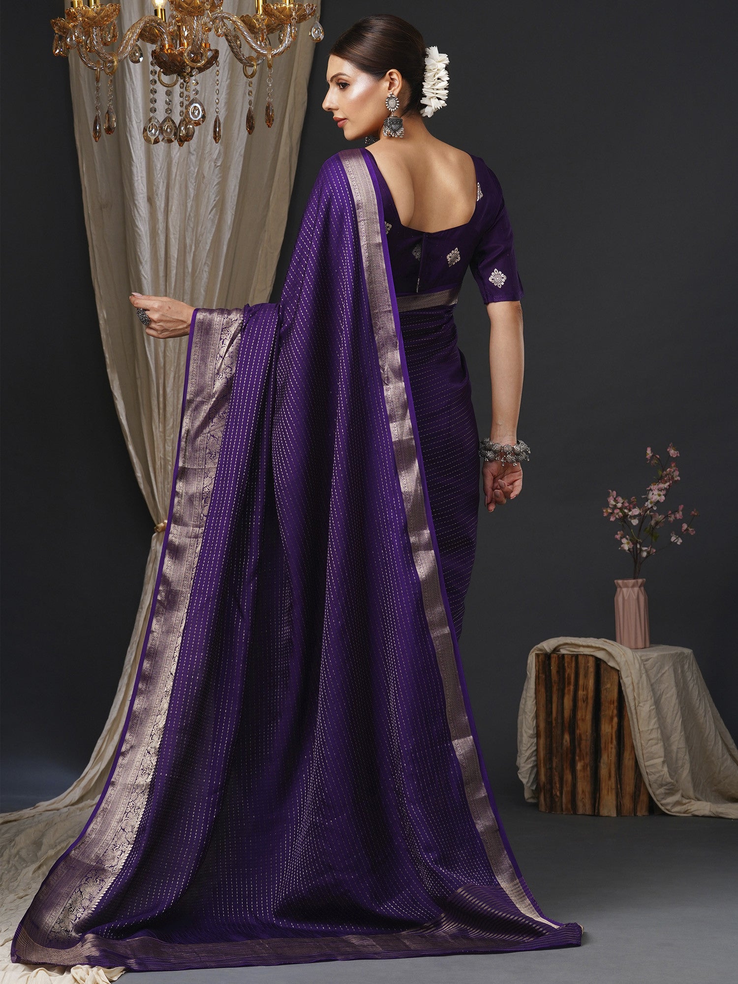 Women's Viscose Purple Woven Design Designer Saree with Blouse Piece